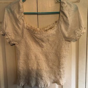 American Eagle ivory smocked puff sleeve top